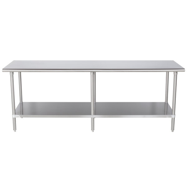 a long metal table with shelves