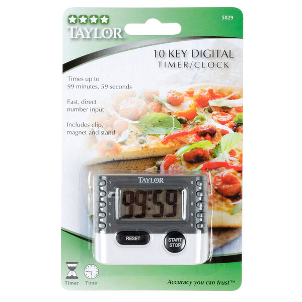 A Taylor digital kitchen timer with numbers on the display.