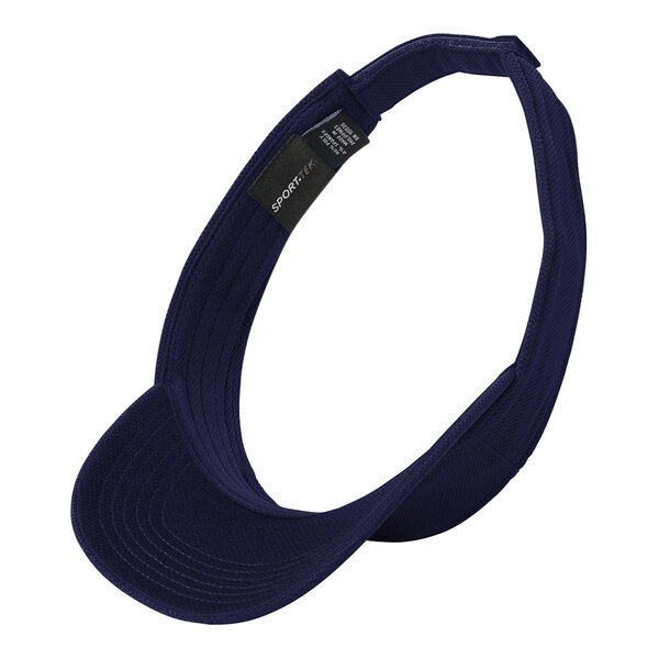 A navy blue VISOR SPORT-TEK with a black label.