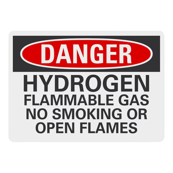 A white rectangular Lavex safety label with the text "Danger Hydrogen Flammable Gas No Smoking Or Open Flames" in black.