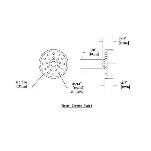 A diagram of a circular spray face with measurements for a T&S Plated Spray Face.