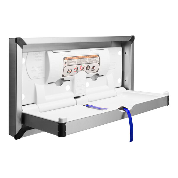 A white Bradley horizontal recessed baby changing table.