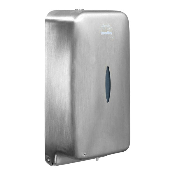 A stainless steel Bradley Diplomat automatic foam soap dispenser.