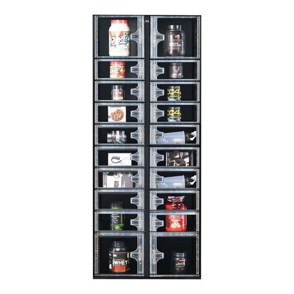 A Selectivend smart retail locker vending machine with various food items inside.