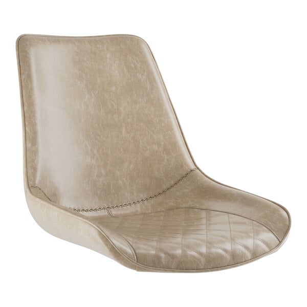 A black Lancaster Table & Seating mid-century chair with a smokey beige tufted vinyl seat.