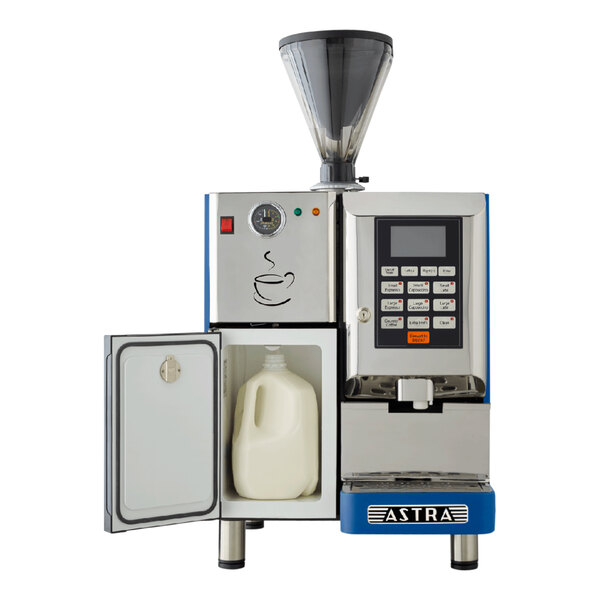 An Astra Super Mega automatic coffee machine with a milk jug.