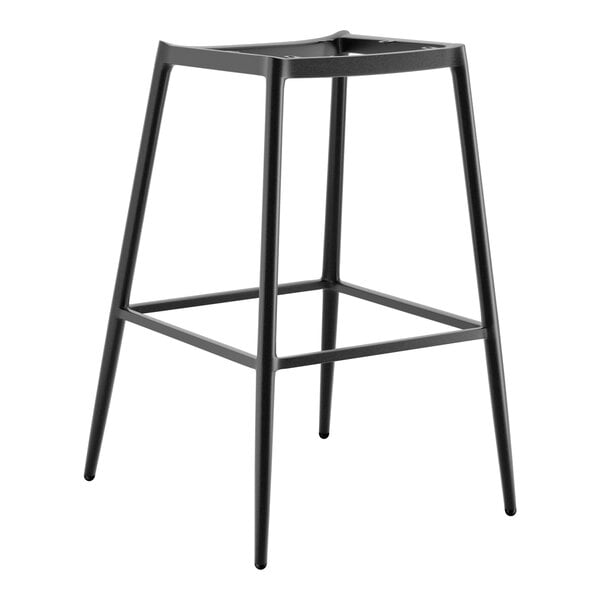 A Lancaster Table & Seating black steel barstool with a black seat.