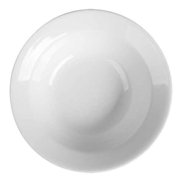 A HydroZero ivory porcelain bowl with a curved edge on a white background.