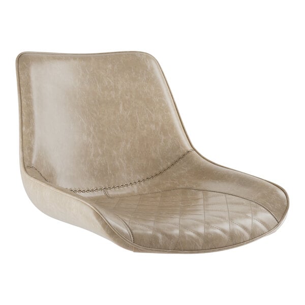 A tan vinyl tufted barstool cushion.