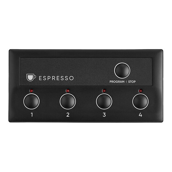 A black rectangular Estella Caffe faceplate with buttons and numbers.