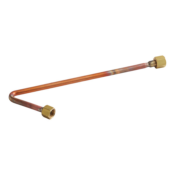 A copper pipe with a brass hexagon nut.