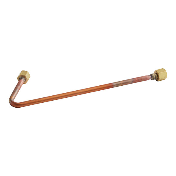 A long brown metal pipe with nuts on the end.