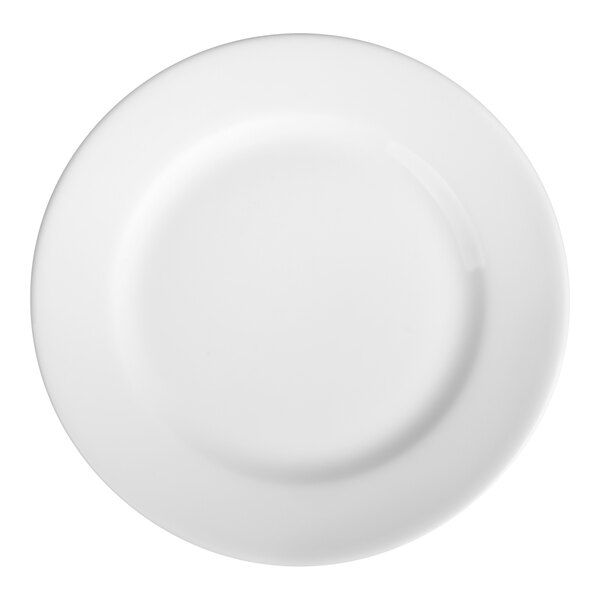 A white HydroZero Ivory porcelain plate with a round edge.