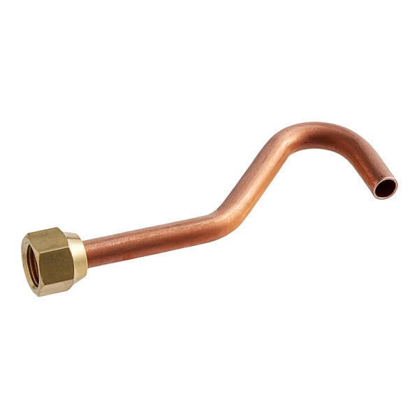 A copper pipe with a brass nut.