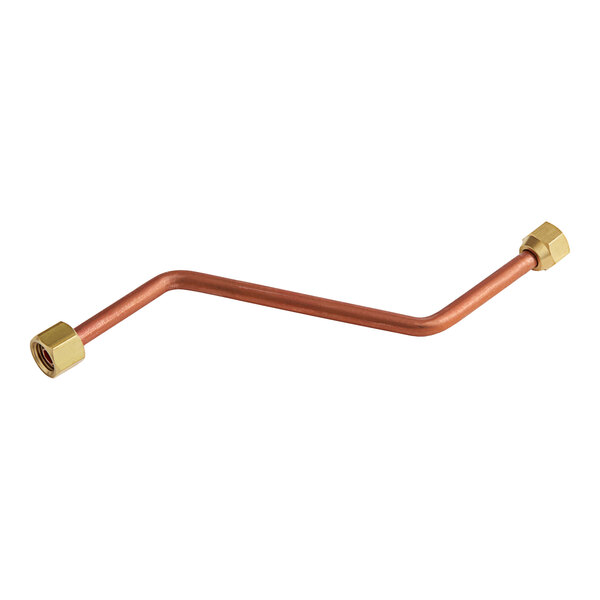 A copper pipe with a brass nut on the end.