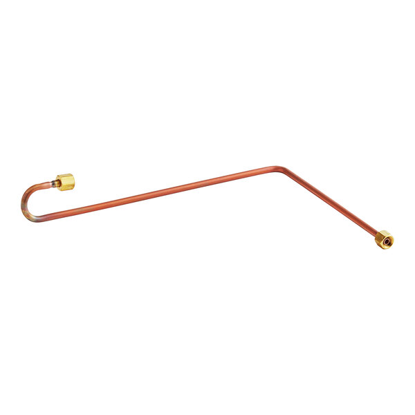 A long copper pipe with a brass nut.