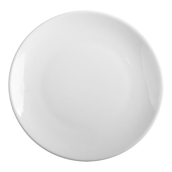 A close up of a HydroZero Ivory porcelain pizza plate with a white background.