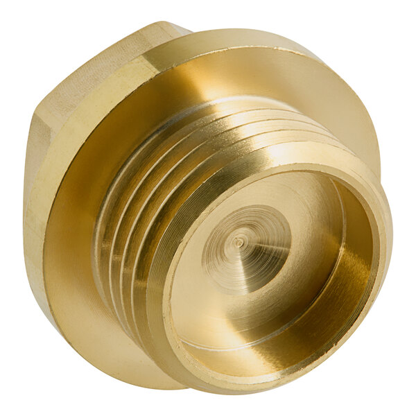 A gold brass threaded nut for Estella Caffe coffee machines.