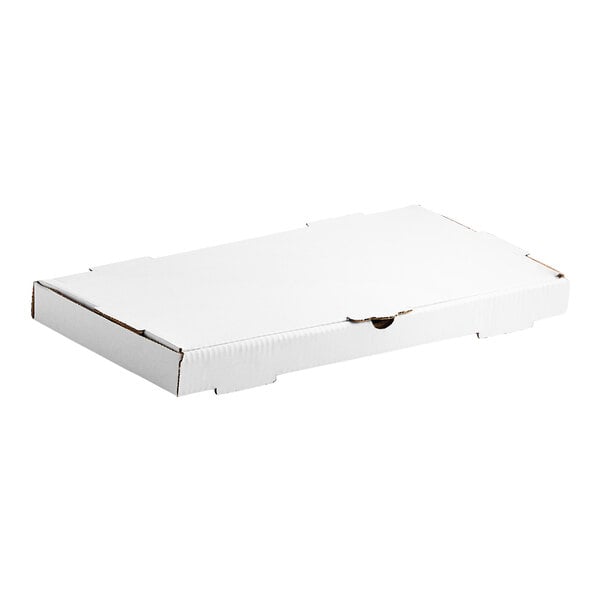 A white corrugated flatbread bakery box with a lid.
