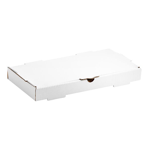 A white corrugated flatbread bakery box with a lid.