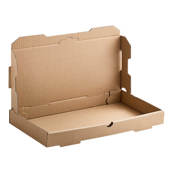 A Kraft corrugated cardboard box with an open lid.