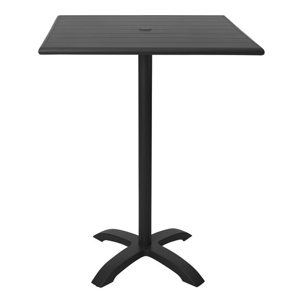 A black BFM Seating square table with a black powder-coated aluminum base.