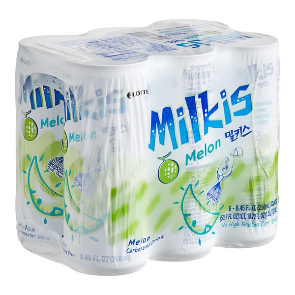 A case of 30 white Milkis Melon soda cans.