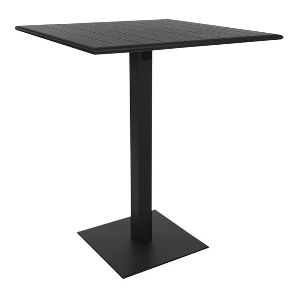 A black rectangular BFM Seating bar height table with a square top and base.