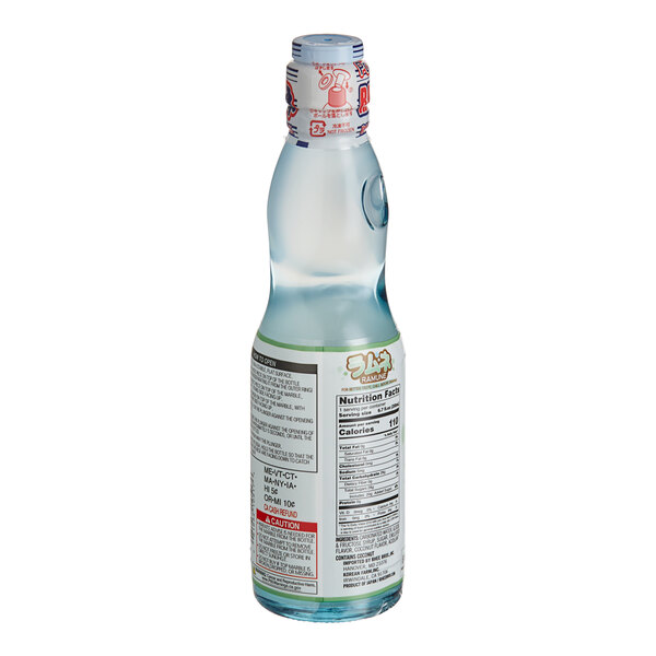 A bottle of Hana Ramune Coconut Soda with a label on it.