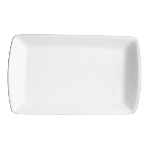 A white rectangular tray with a small handle.