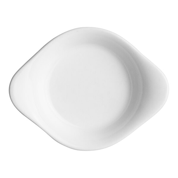 A white round eared tray with a curved edge.