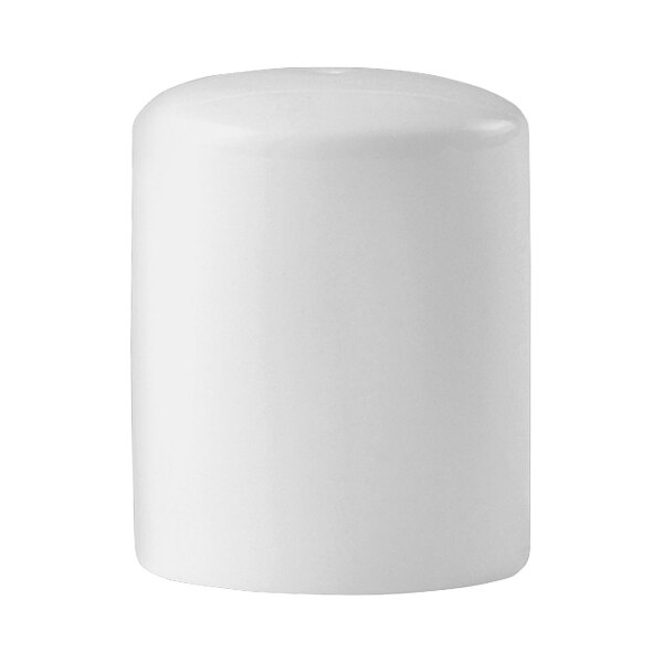 A white cylinder with a round top, the top of a Steelite Distinction Monaco Vogue Pepper Shaker.