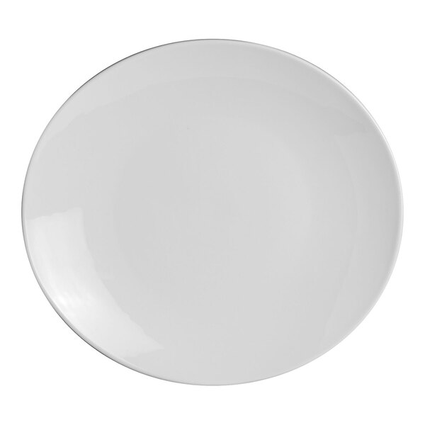 A white oval plate with a white rim.