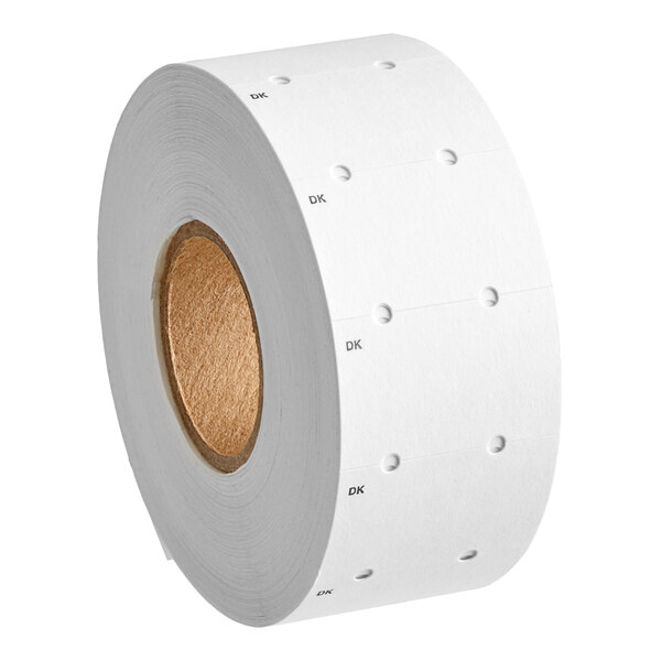 A close-up of a roll of white DayMark date coder labels.