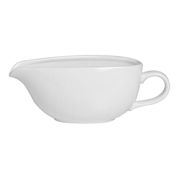 A white Folio Stratford gravy boat with a handle.