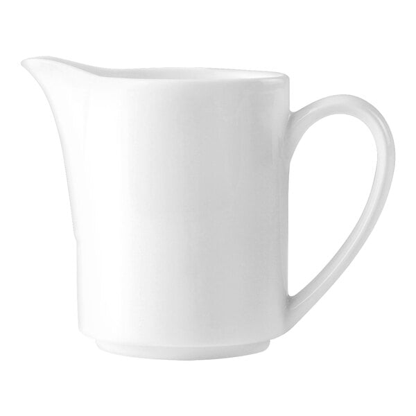 A white Steelite Distinction Monaco jug with a white handle.