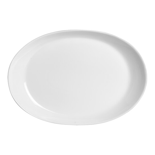 A white oval platter with a rim.