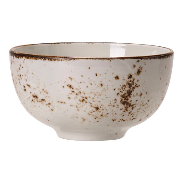 A white Steelite Performance Craft bowl with brown specks.