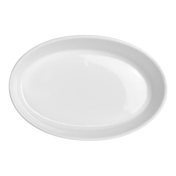 A white oval plate with a white background.