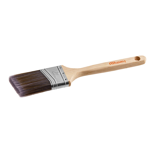 An Allway Tools angular sash paint brush with a wooden handle.