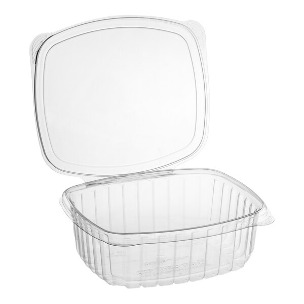 A clear square Good Natured plastic container with a clear lid.