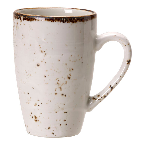 A white Steelite Performance Craft mug with brown speckles.