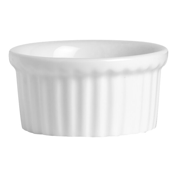 A white Folio Stratford ramekin with a ribbed edge.