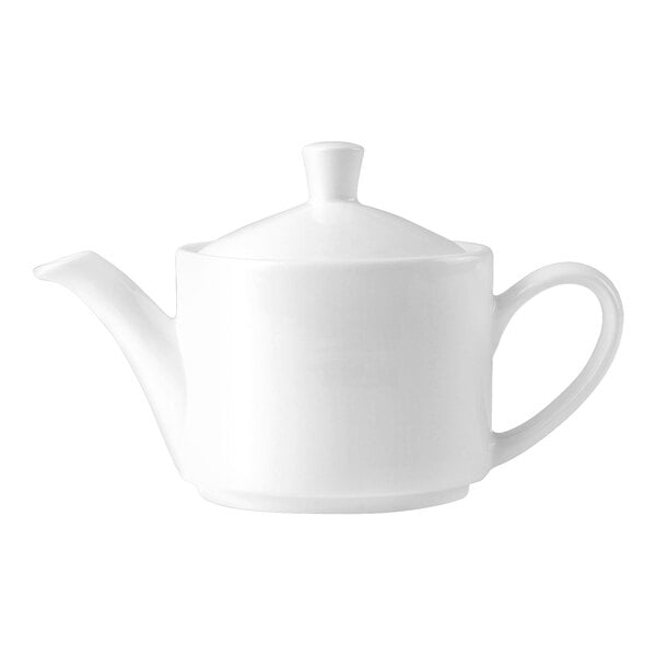 A white Steelite teapot with a lid and a handle on a white background.