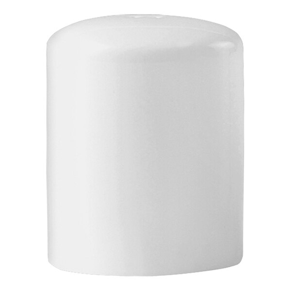 A white cylindrical Steelite Monaco salt shaker with a white lid.