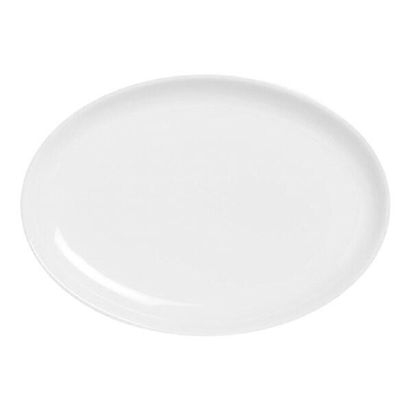 A white oval platter with a white background.