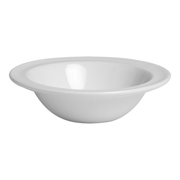 A white Steelite Distinction Monaco bowl with a rim.