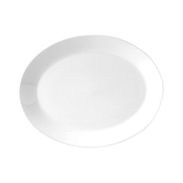 A white oval platter with a black rim.