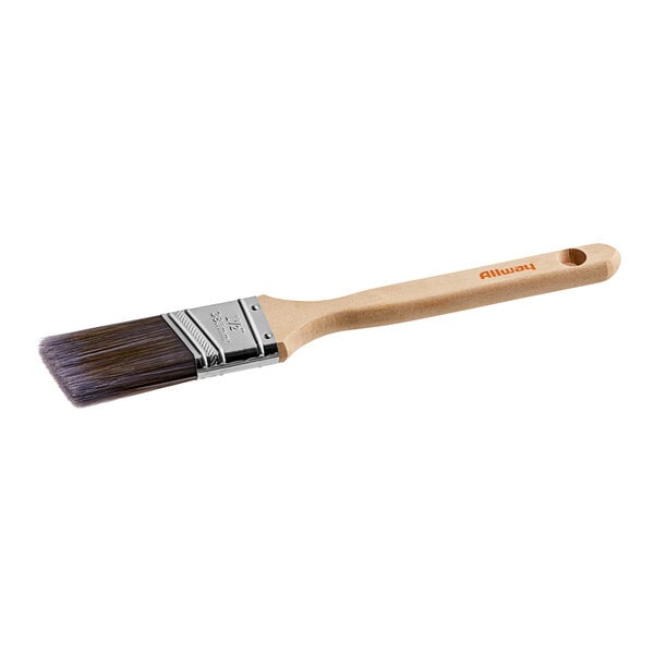 An Allway Tools angular paint brush with a wooden handle.