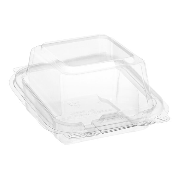 A Good Natured clear PLA single dessert package with a lid.
